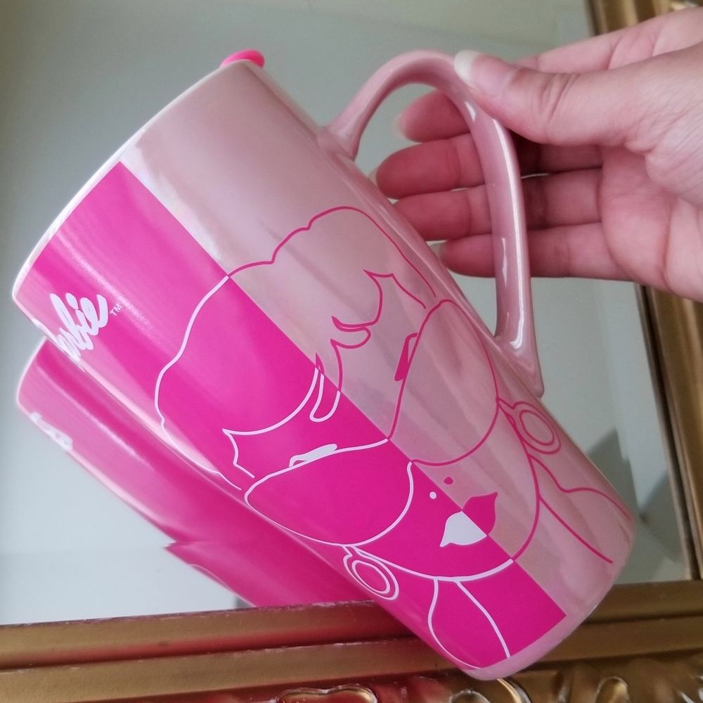 ❗Barbie x Skinnydip Retro 50s Style Pink Metallic Ceramic Tall Coffee Mug❗